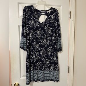 Navy knee length print dress